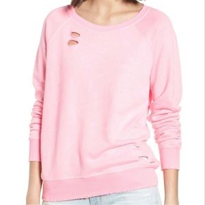 Philanthropy neon pink distressed lightly bleach dyed sweatshirt size Small